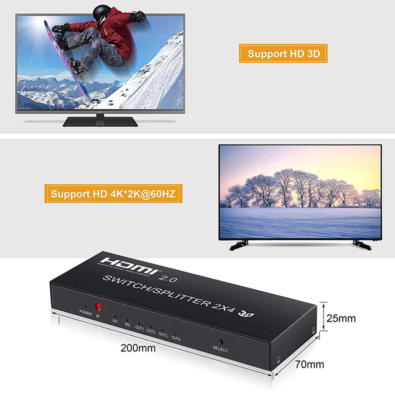 سوییچ اسپلیتر 2 در 4 HDMI کی نت K-SS24 + ریموت کنترل