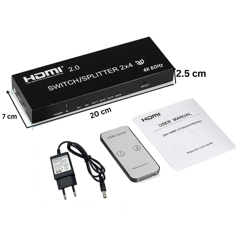 سوییچ اسپلیتر 2 در 4 HDMI کی نت K-SS24 + ریموت کنترل