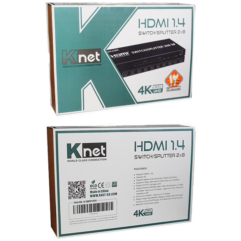 سوییچ اسپلیتر 2 در 8 HDMI کی نت K-SS28 + ریموت کنترل