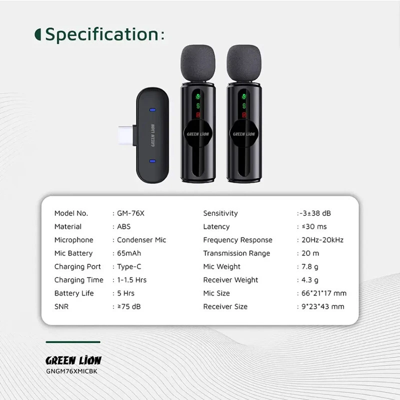 میکروفون یقه ای بی سیم Green Lion GM-76X