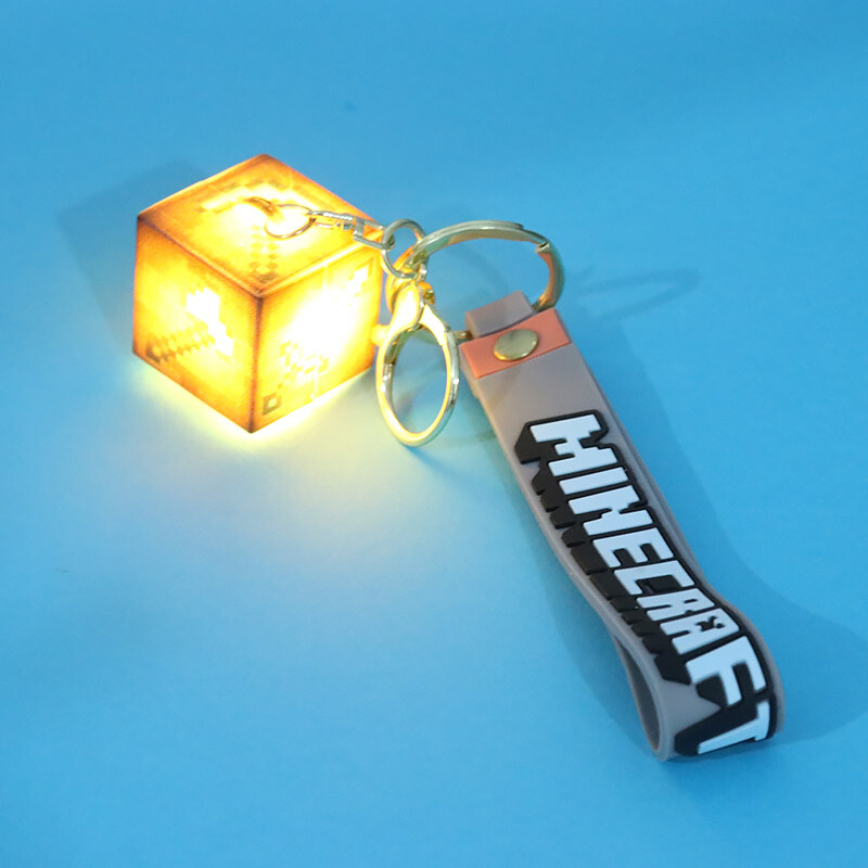 جاکلیدی چراغ دار گلد طرح ماینکرفت + بند آویز