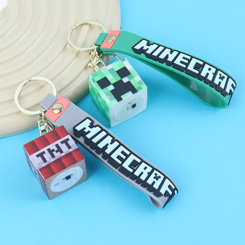 جاکلیدی چراغ دار گلد طرح ماینکرفت + بند آویز