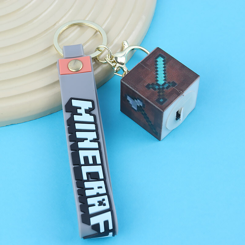 جاکلیدی چراغ دار گلد طرح ماینکرفت + بند آویز