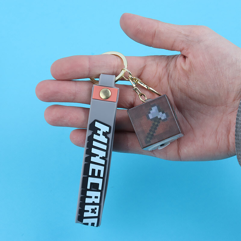 جاکلیدی چراغ دار گلد طرح ماینکرفت + بند آویز