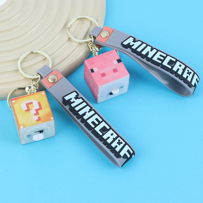 جاکلیدی چراغ دار گلد طرح ماینکرفت + بند آویز