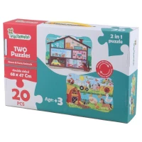 پازل 20 تکه دو رو فرفره های رنگی پویا طرح خانه و حیوانات مزرعه کد 010710