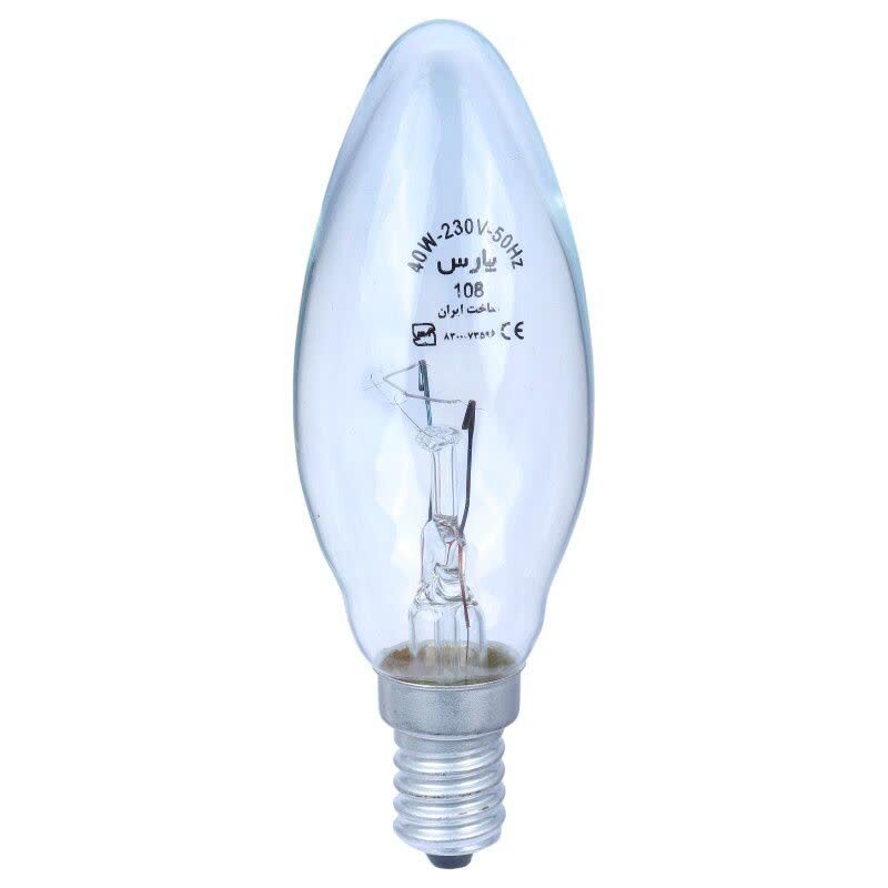 لامپ شمعی 40 وات شفاف پارس پایه E14 بسته 2 عددی