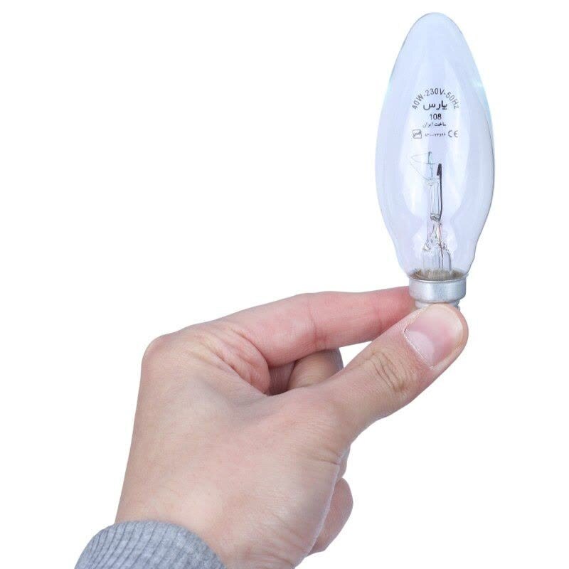 لامپ شمعی 40 وات شفاف پارس پایه E14 بسته 2 عددی