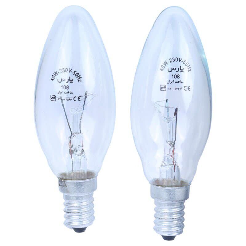 لامپ شمعی 40 وات شفاف پارس پایه E14 بسته 2 عددی