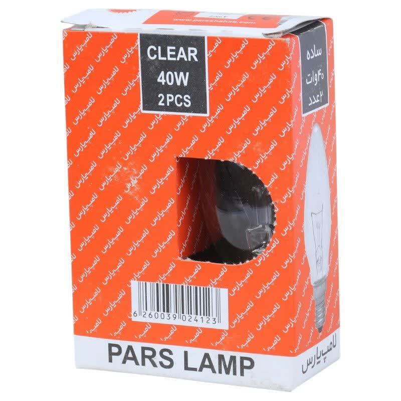 لامپ شمعی 40 وات شفاف پارس پایه E14 بسته 2 عددی