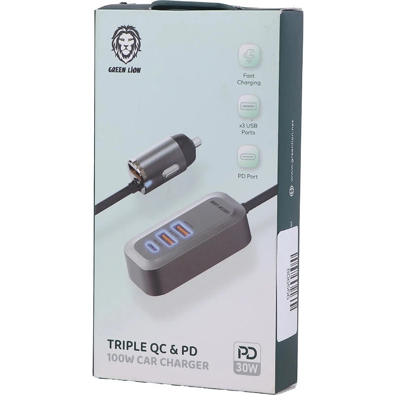 شارژر فندکی 30 وات گرین لاین Triple GL-309 GN100WPDQC