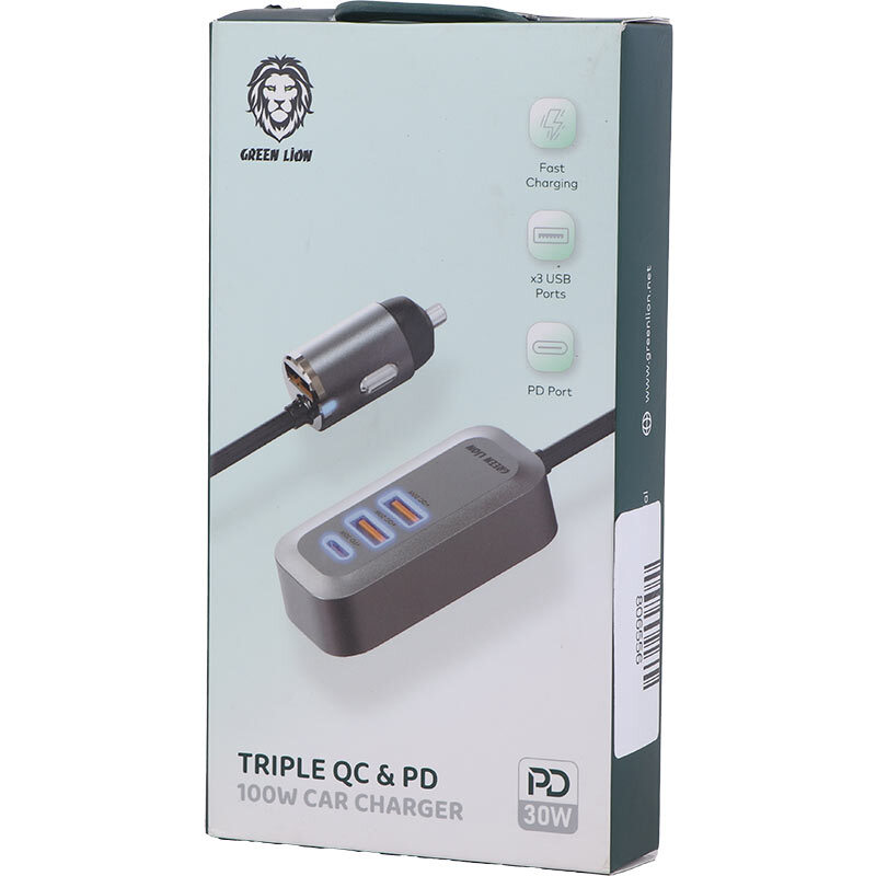 شارژر فندکی 30 وات گرین لاین Triple GL-309 GN100WPDQC