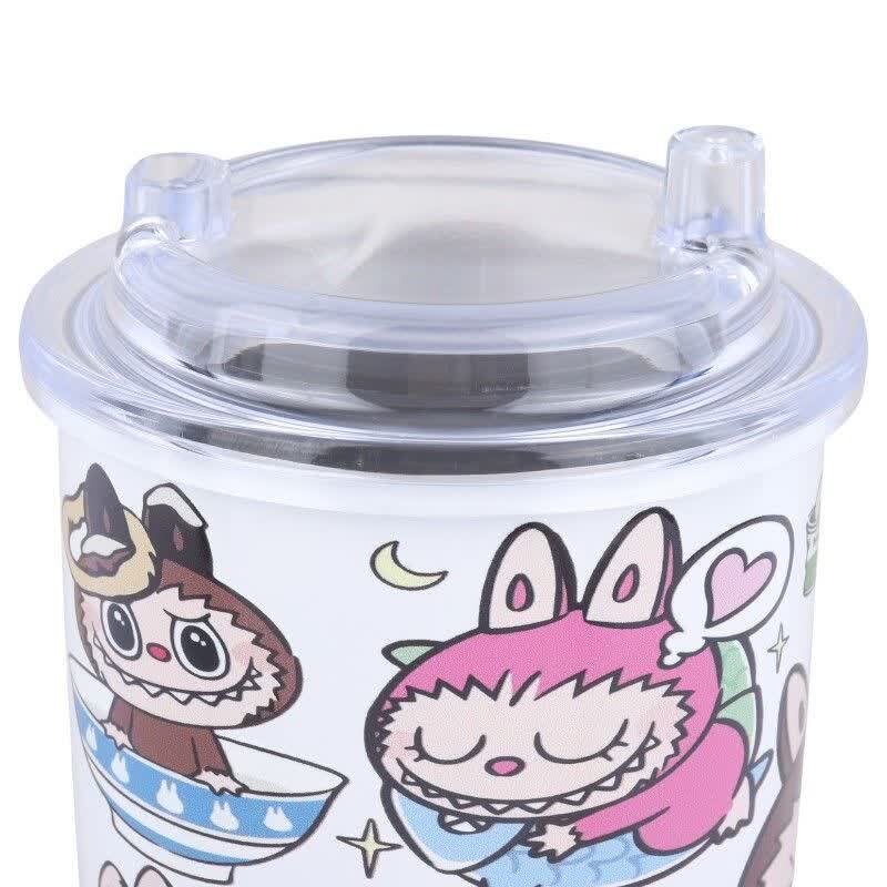 تراول ماگ تامبلر طرح لبوبو ظرفیت 1200 میلی لیتر + لیوان اسموتی طرح لبوبو کد 1008