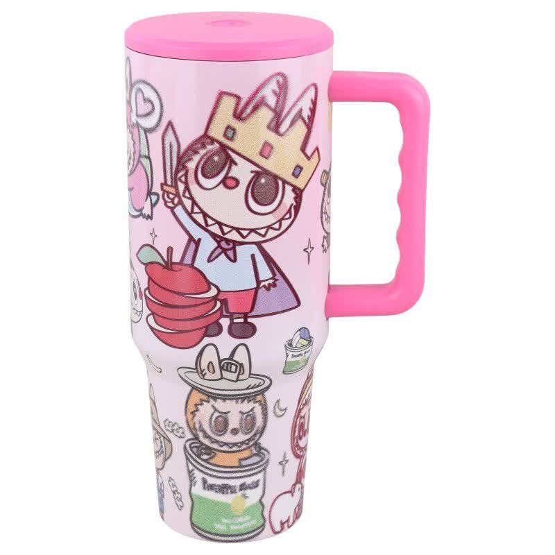 تراول ماگ تامبلر طرح لبوبو ظرفیت 1200 میلی لیتر + لیوان اسموتی طرح لبوبو کد 1008