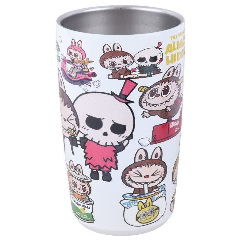 تراول ماگ تامبلر طرح لبوبو ظرفیت 1200 میلی لیتر + لیوان اسموتی طرح لبوبو کد 1008