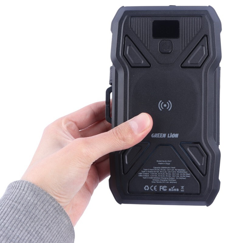پاور بانک بی سیم خورشیدی فست شارژ گرین لاین Solar 5-Panel GL-PX27 GNSOL5PN20BK PD QC 22.5W ظرفیت 20000 میلی آمپر ساعت