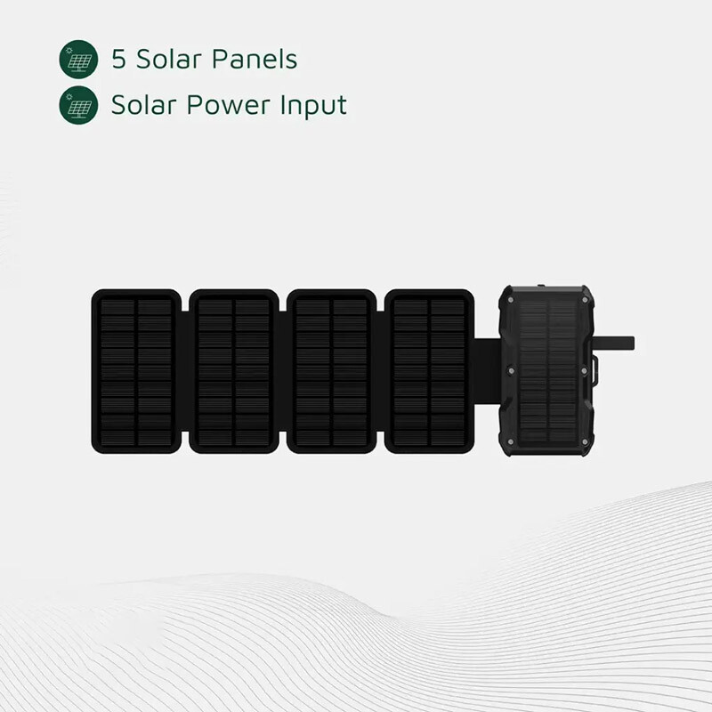 پاور بانک بی سیم خورشیدی فست شارژ گرین لاین Solar 5-Panel GL-PX27 GNSOL5PN20BK PD QC 22.5W ظرفیت 20000 میلی آمپر ساعت