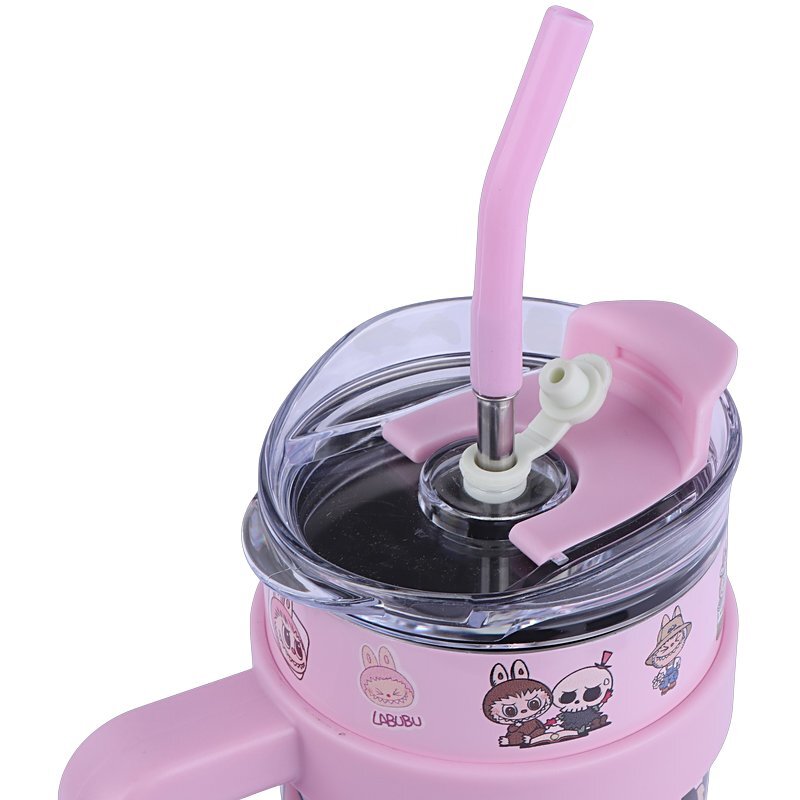 تراول ماگ تامبلر طرح لبوبو ظرفیت 1200 میلی لیتر + لیوان اسموتی طرح لبوبو کد 1010