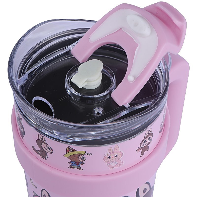 تراول ماگ تامبلر طرح لبوبو ظرفیت 1200 میلی لیتر + لیوان اسموتی طرح لبوبو کد 1010