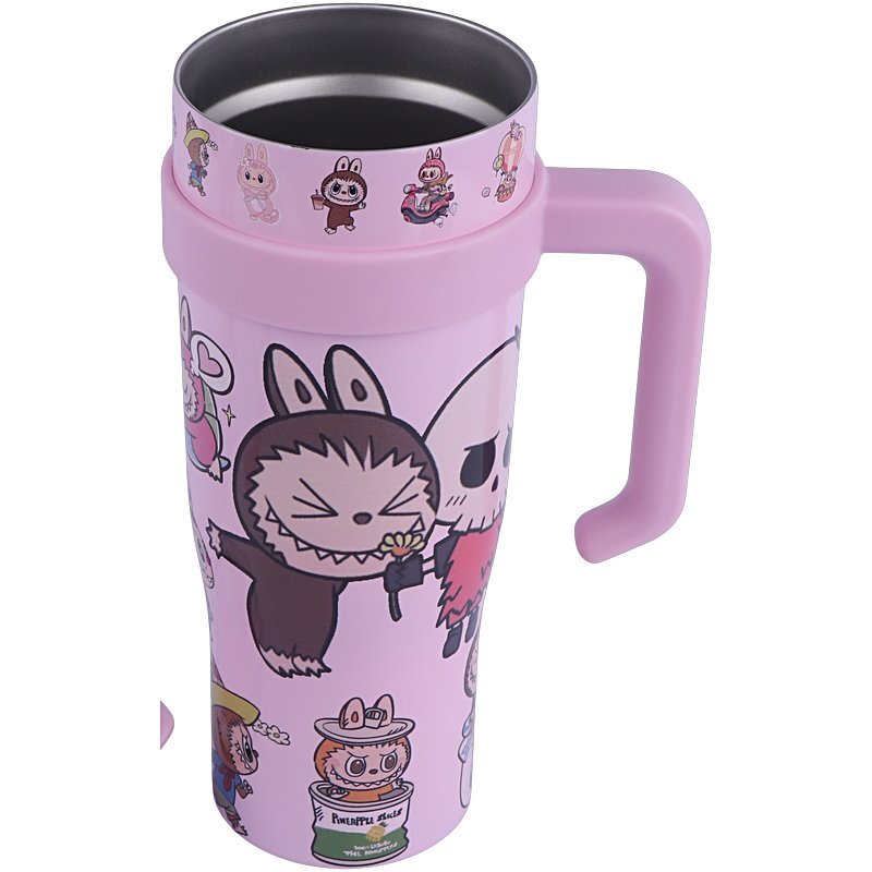 تراول ماگ تامبلر طرح لبوبو ظرفیت 1200 میلی لیتر + لیوان اسموتی طرح لبوبو کد 1010