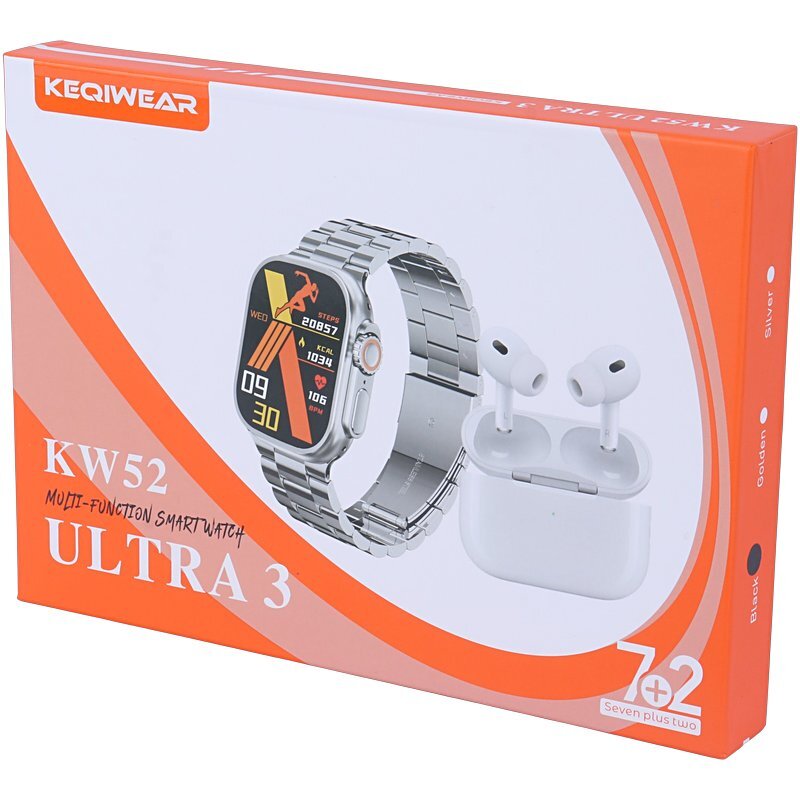 پکیج ساعت هوشمند و هندزفری بلوتوثی کیگی ویر Keqiwear KW52 Ultra 3