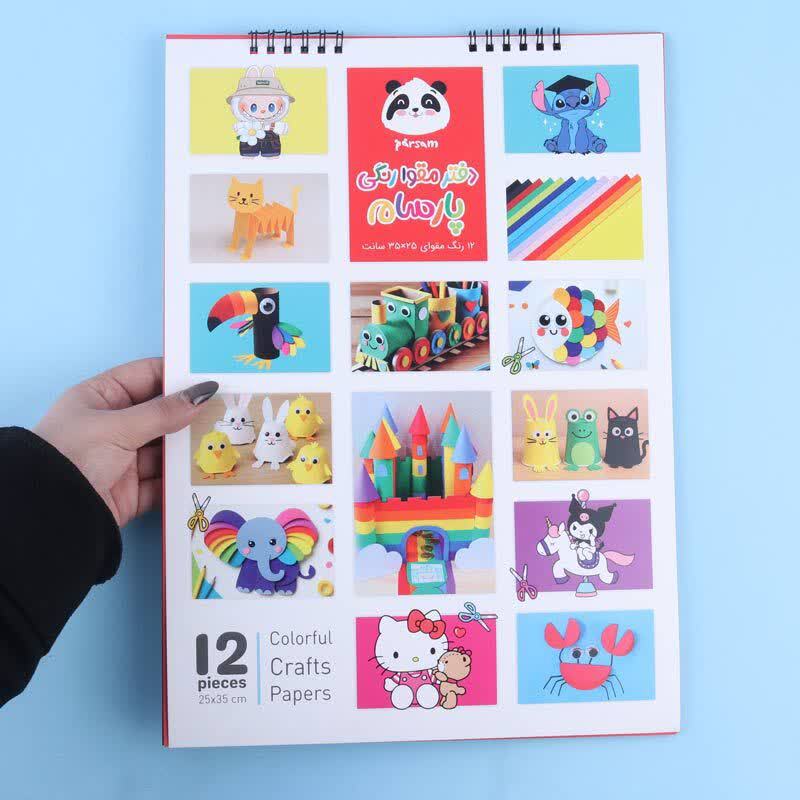 دفتر مقوایی رنگی سیمی 12 برگ طرح کارتونی پارسام