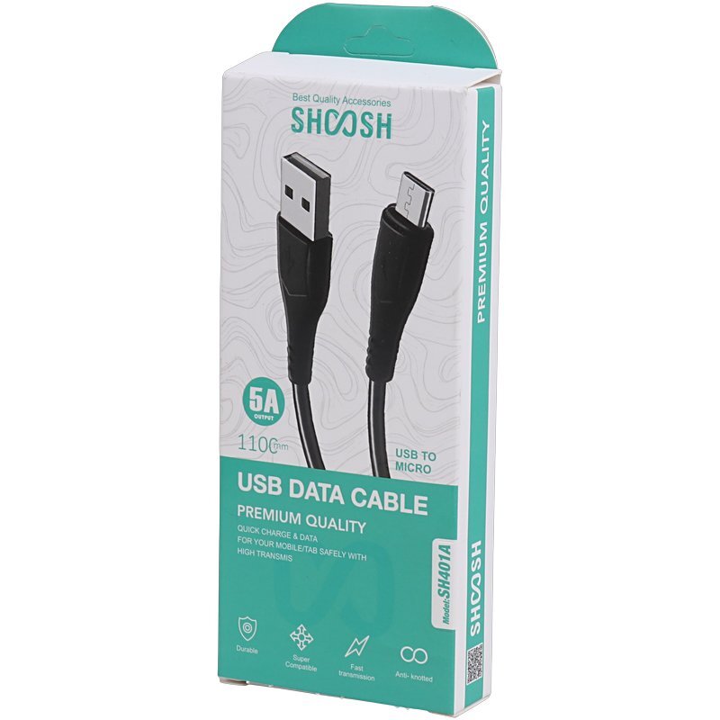 کابل میکرو یو اس بی فست شارژ 5 آمپر شوش SH401A طول 1.1 متر