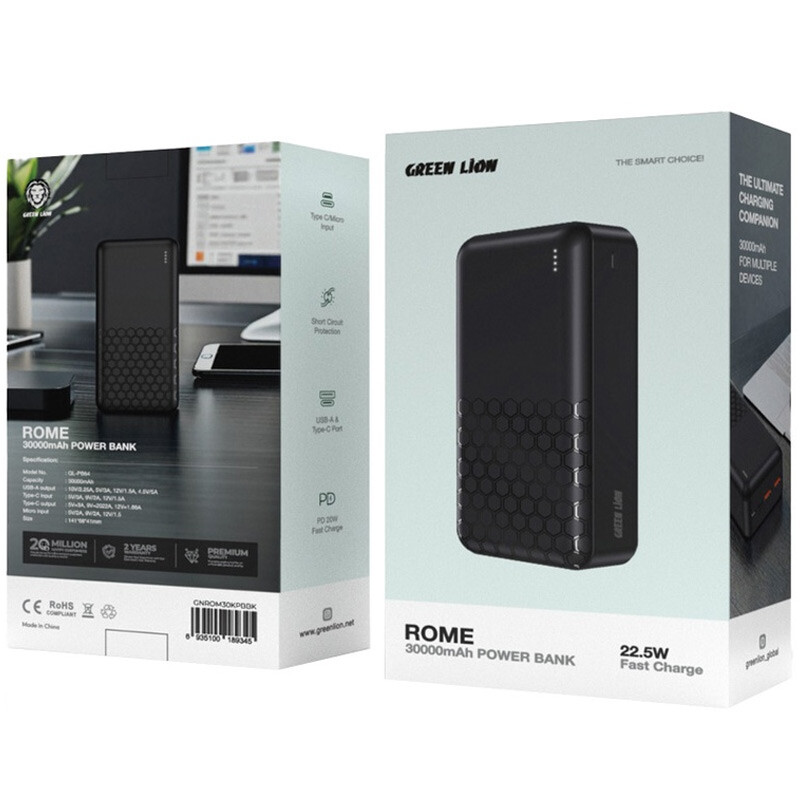 پاور بانک فست شارژ گرین لاین Rome PD 22.5W ظرفیت 30000 میلی آمپر ساعت