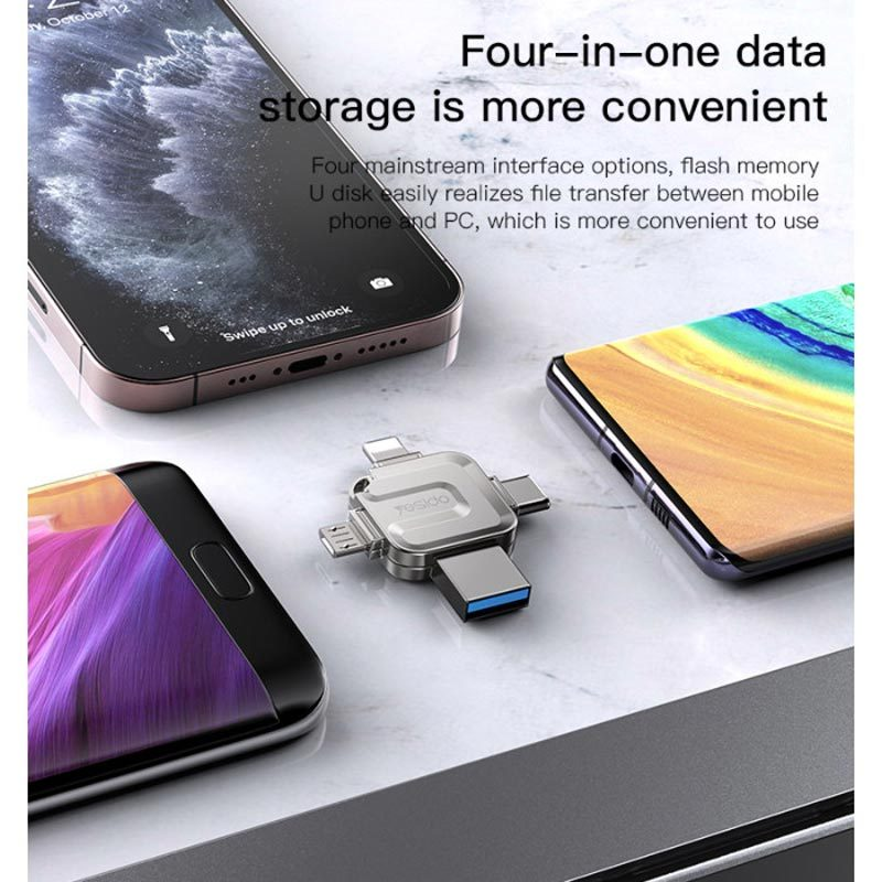 فلش 256 گیگ یسیدو Yesido FL15 OTG Type-C / Micro USB / Lightning USB3.0