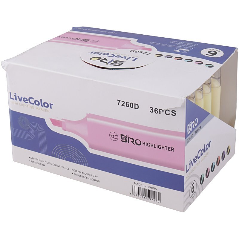 ماژیک هایلایت بیرو نوک تخت 7260D بسته 36 عددی