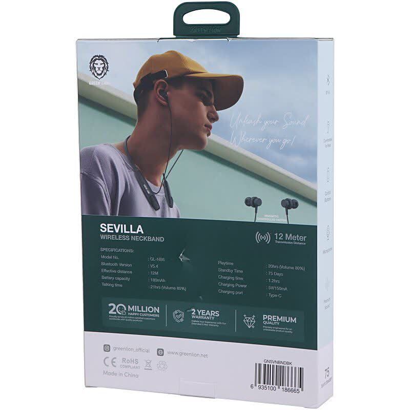 هندزفری بلوتوثی گردنی گرین لاین Sevilla GL-NB6 GNSVNBNDBK