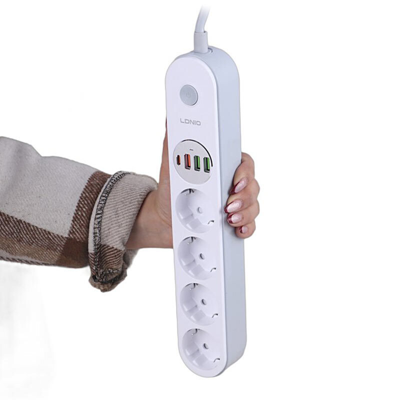 چند راهی 4 خانه برق الدینیو SE1 با کابل 2 متری + شارژر USB و Type-C