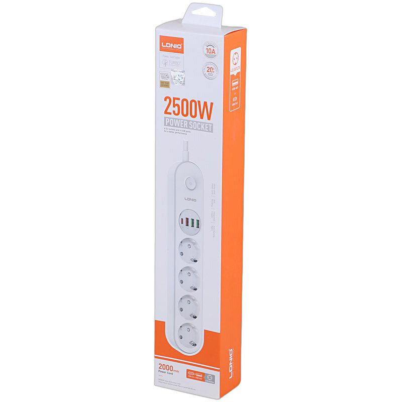 چند راهی 4 خانه برق الدینیو SE1 با کابل 2 متری + شارژر USB و Type-C