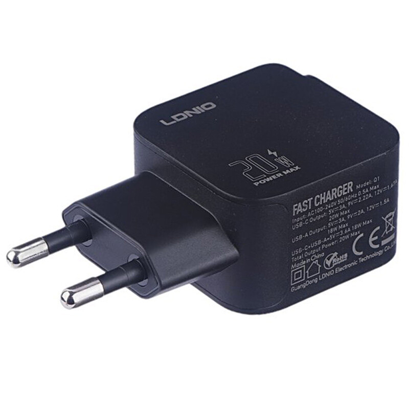 شارژر دیواری 20 وات الدینیو Q1 QC3.0 PD 3A + کابل تایپ سی