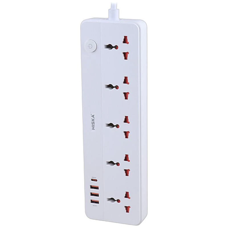 چند راهی 5 خانه هیسکا CH-5517EU با کابل 2 متری + شارژر USB و Type-C