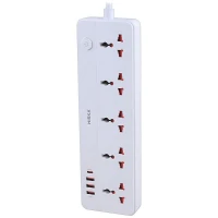 چند راهی 5 خانه برق هیسکا CH-5517EU با کابل 2 متری + شارژر USB و Type-C