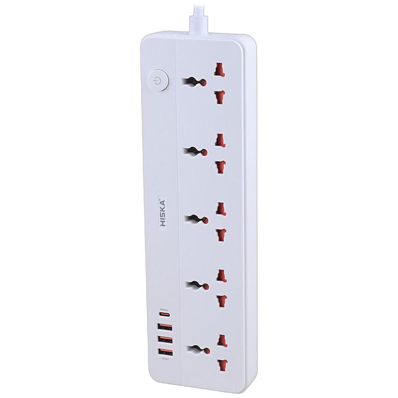 چند راهی 5 خانه برق هیسکا CH-5517EU با کابل 2 متری + شارژر USB و Type-C