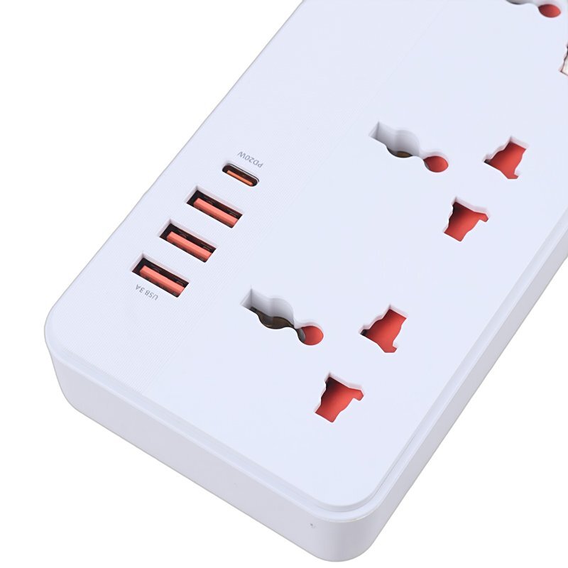 چند راهی 5 خانه برق هیسکا CH-5517EU با کابل 2 متری + شارژر USB و Type-C