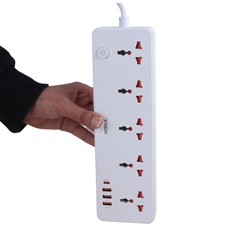 چند راهی 5 خانه برق هیسکا CH-5517EU با کابل 2 متری + شارژر USB و Type-C