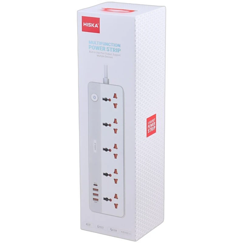 چند راهی 5 خانه هیسکا CH-5517EU با کابل 2 متری + شارژر USB و Type-C