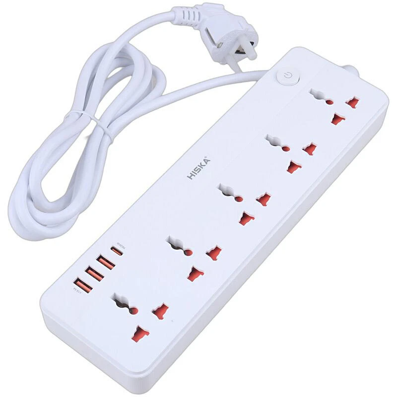 چند راهی 5 خانه هیسکا CH-5517EU با کابل 2 متری + شارژر USB و Type-C