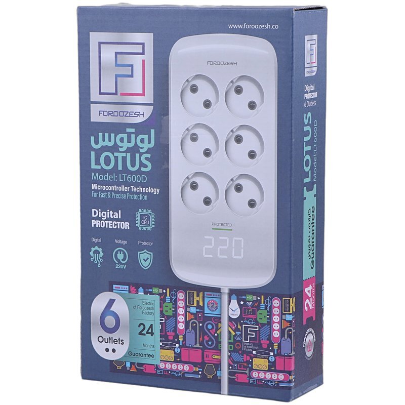 محافظ برق دیجیتال کامپیوتر و صوتی تصویری 6 خانه فروزش Lotus LT600D با کابل 2.8 متری