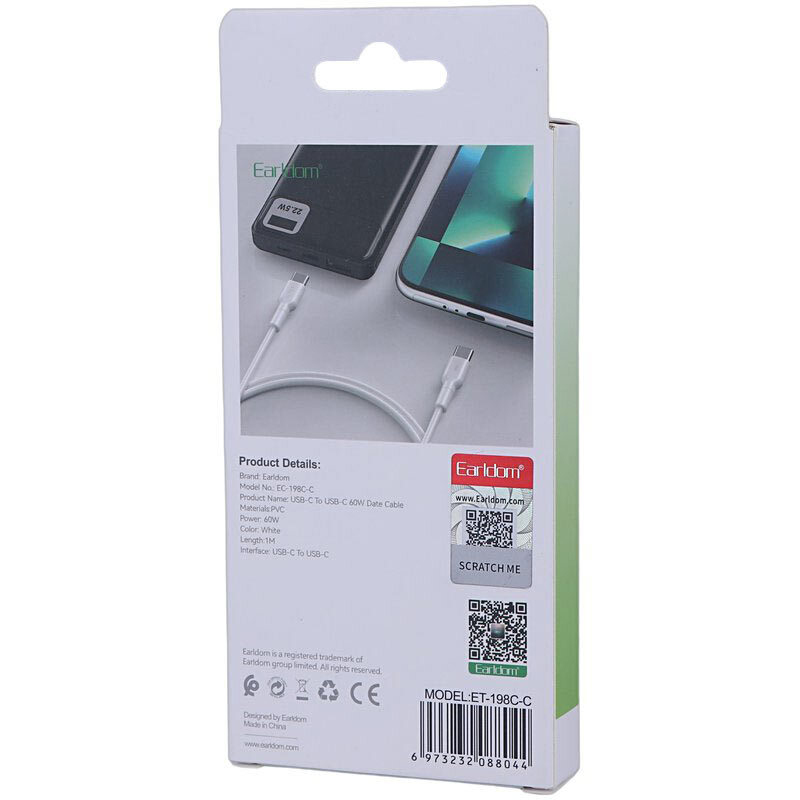 کابل دو سر تایپ سی فست شارژ 60 وات ارلدام EC-198C-C طول 1 متر