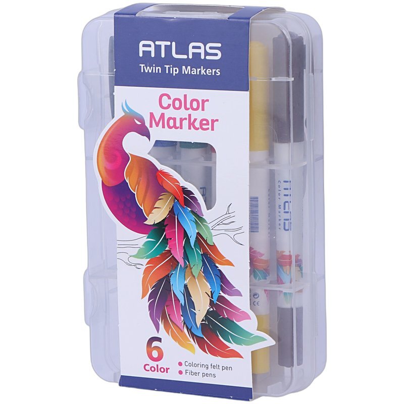 ماژیک نقاشی دو سر 6 رنگ اطلس