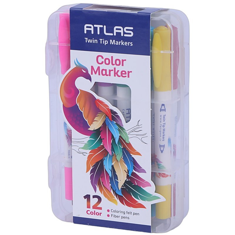 ماژیک نقاشی دو سر 12 رنگ اطلس