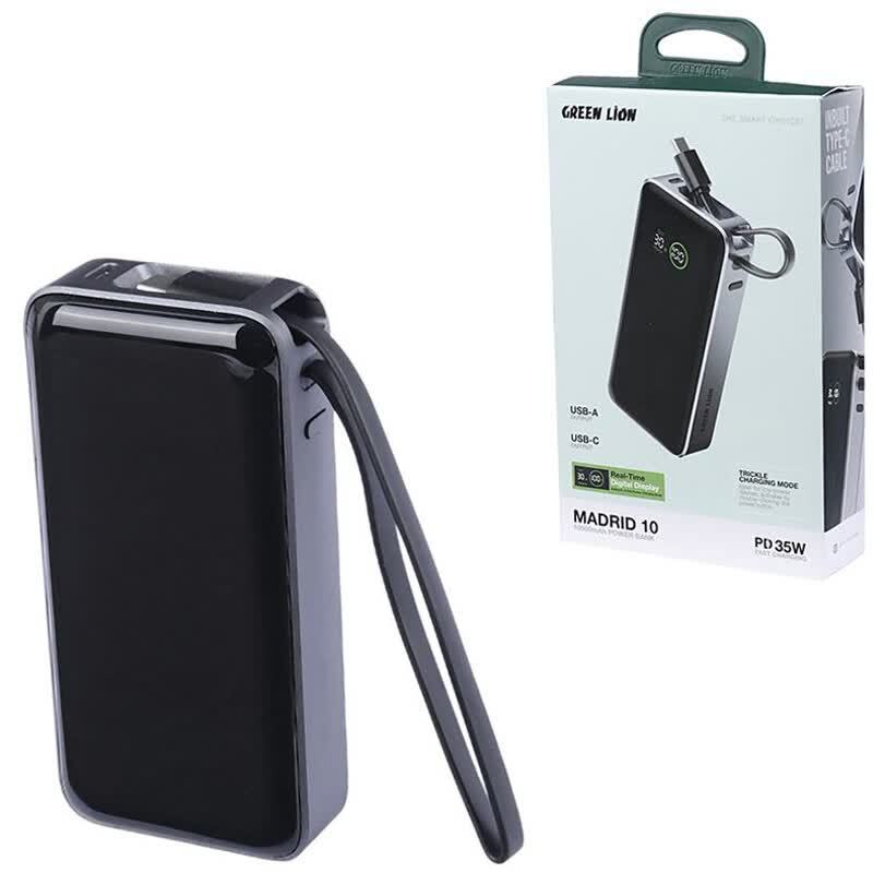 پاور بانک فست شارژ گرین لاین Madrid 10 GL-PX31 GNMAD10PBKGY PD 35W ظرفیت 10000 میلی آمپر ساعت