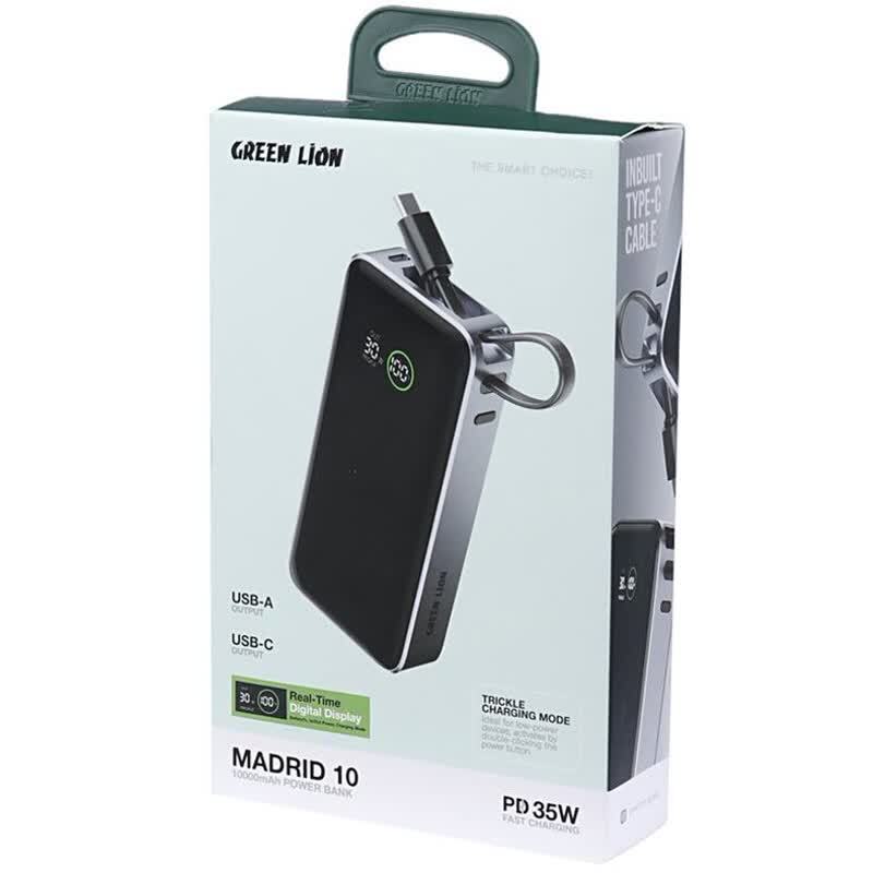 پاور بانک فست شارژ گرین لاین Madrid 10 GL-PX31 GNMAD10PBKGY PD 35W ظرفیت 10000 میلی آمپر ساعت