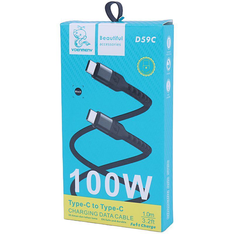 کابل دو سر تایپ سی فست شارژ 100 وات دنمن D59C طول 1 متر