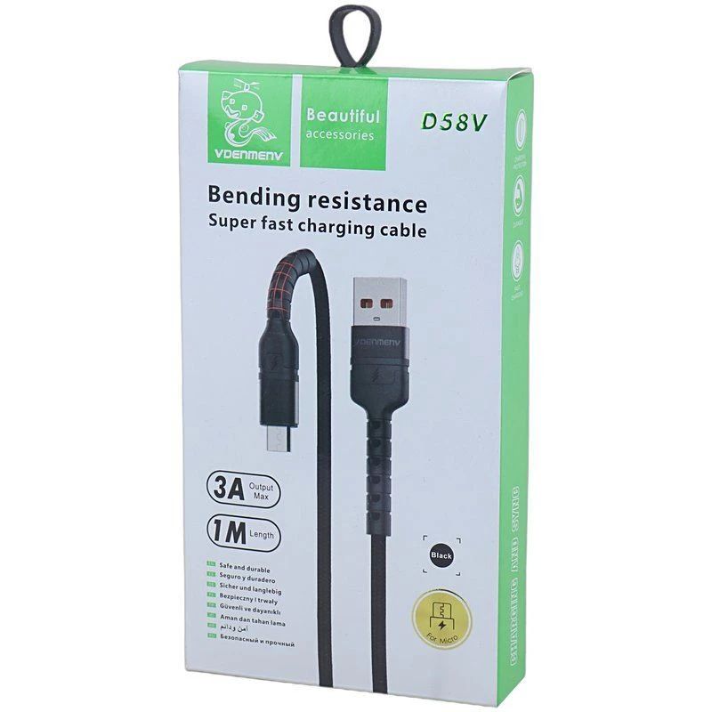 کابل میکرو یو اس بی فست شارژ 3 آمپر دنمن D58V طول 1 متر