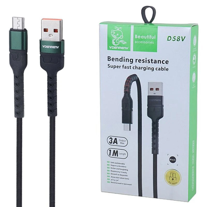 کابل میکرو یو اس بی فست شارژ 3 آمپر دنمن D58V طول 1 متر